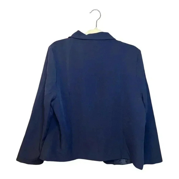 Allegra K Navy Blue Cropped Open Front Blazer, 1x - Picture 3 of 5